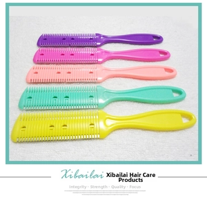 Five macaron-colored double-sided hair thinning combs with non-slip handles for DIY hair styling