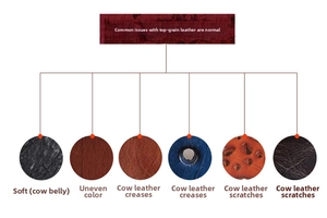 Detail view of genuine cowhide leather textures and natural grain patterns in multiple colors