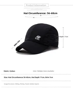 Detail of black sports cap with narason side print and breathable vents on cotton fabric