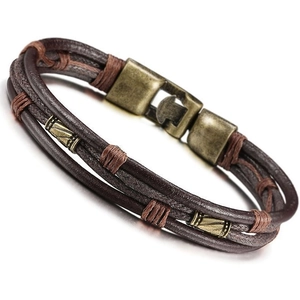 Men Braided Bracelet Retro Multi Layer Leather Wax Cord With Alloy Clasp Handmade Punk Biker Style Jewelry