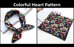 Detail of a square silk scarf with vibrant colorful overlapping heart patterns