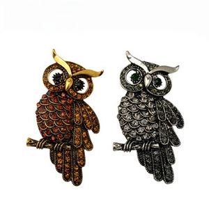 Crystal Owl Brooch Rhinestone Vintage Lapel Pins Animal Suit Jewelry Accessories Gift