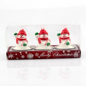 Christmas snowman candle set of 3 with red hats and candy canes on white background