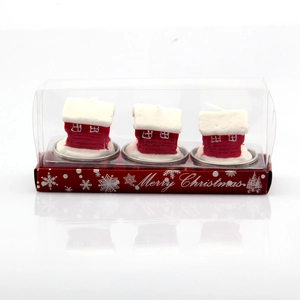 Christmas log cabin candle set of 3 in red and white colors for festive table decoration