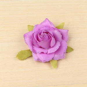 Purple glitter artificial rose hair clip and brooch pin for bridal hair decoration