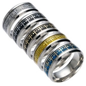 Men's stainless steel rings with cross patterns in silver, black, gold, and blue colors
