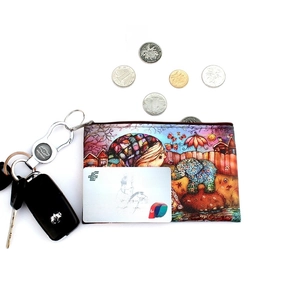 Cartoon printed square coin purse for women featuring vibrant fairy tale art style