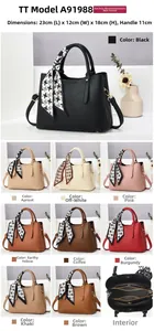 Detailed view of women's handbag with dimensions 23x12x18cm and houndstooth scarf handle
