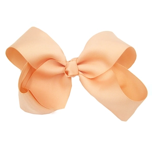 Detail view of 15cm large peach grosgrain ribbon bow hair clip for babies and girls
