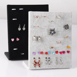 Velvet jewelry display stand organizer for rings and earrings in grey and black