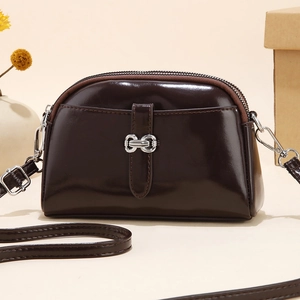Dames Crossbodytas Van Glanzend PU-Leer Modieuze Schoudertas Met Dubbele Rits Retro Veelzijdige Schelpvormige Tas