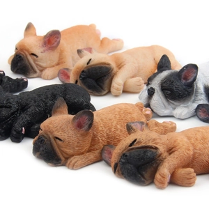Miniature resin French bulldog sleepy figures in various colors for home and garden decor