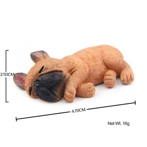 Detailed view of sleepy French Bulldog resin figure with dimensions 4.70cm by 2.50cm