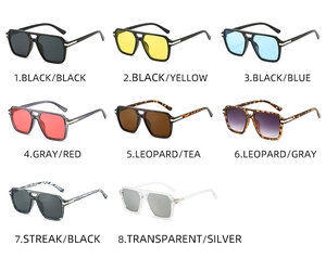 Square double bridge sunglasses displayed in multiple frame colors and lens tints