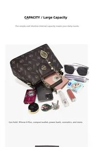 Detailed interior view showing large capacity for essentials in dark brown monogram handbag