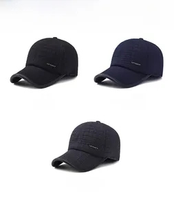 Three men's winter baseball caps in black, navy, and grey featuring sport embroidery