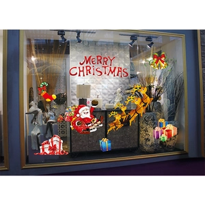 Stickers de Noël pour fenêtre avec Père Noël, rennes et texte Merry Christmas décor