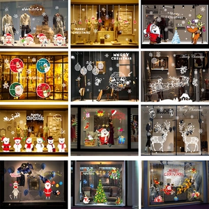 Christmas window static stickers with Santa, elk, and snowflakes for holiday decor
