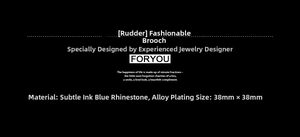 Detailed spec sheet for a 38mm navy blue crystal anchor brooch in alloy plating