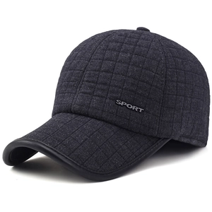 Men's winter quilted baseball cap with ear protection and SPORT logo detail