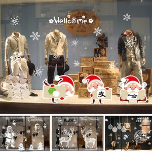 Christmas window static stickers with snowflake and Santa motifs for store decoration