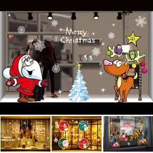 Christmas static window stickers featuring Santa, reindeer, and snowflakes for glass decor
