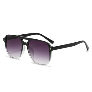 Oversized square pilot sunglasses featuring purple gradient lenses and gold rivet accents