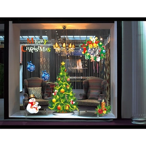 Kit stickers Noël statiques pour vitres avec sapin, bonhomme de neige et lettrage