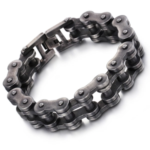 22mm stainless steel motorcycle chain bracelet for men with vintage silver finish