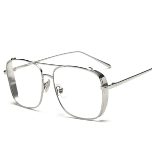 Silver oversized square metal frame sunglasses for women with a modern pilot style