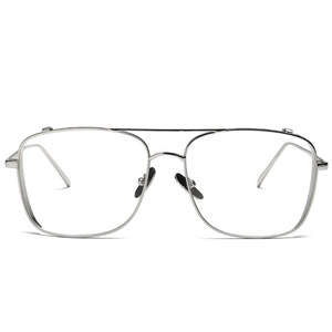 Modern oversized silver metal aviator sunglasses with double bridge and square-round lenses