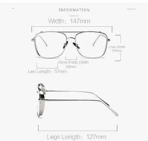 Detailed size chart for oversized pilot sunglasses showing frame dimensions in millimeters
