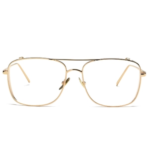 Classic gold oversized aviator sunglasses with double bridge metal frame on white background