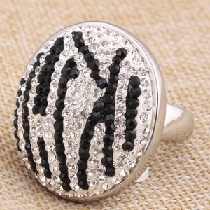 316L stainless steel ring with zebra pattern black and white crystal inlay
