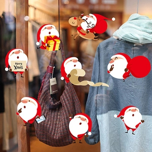 Christmas Wall Window Stickers Santa Claus Reindeer PVC Waterproof Decals Shop Home Holiday Party Decoration Merry Xmas