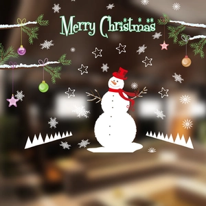 Christmas window stickers with snowman, snowflakes and Merry Christmas text decor