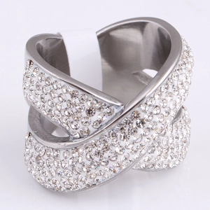 Bague croisée en X en acier inoxydable 316L sertie de strass blancs étincelants