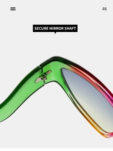 Detailed close-up of rainbow gradient frame with secure metal hinge mirror shaft