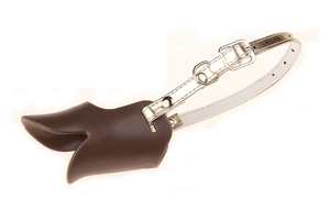 Adjustable brown silicone duck-bill muzzle for dogs with metal buckle and leather strap