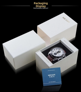 Megir multi-function men's sport watch with brown leather strap in white gift packaging