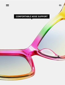 Detail of comfortable nose pads on colorful gradient resin cat eye sunglasses