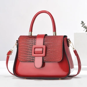 Elegant red crocodile pattern handbag with gold hardware and top handle for women