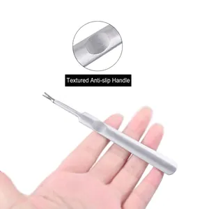 Stainless steel nail cuticle fork with grooved non-slip handle for professional manicure