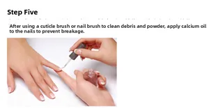 Detailed step showing application of calcium nail oil with brush for strengthening