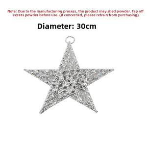 Detail of 30cm silver glitter pentagram iron hanging star for Christmas window display