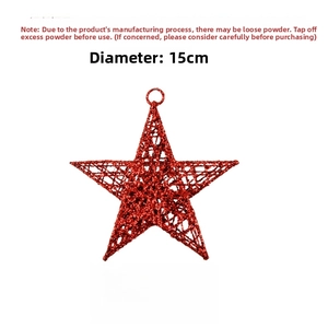 Close-up of 15cm red glittered star Christmas ornament with top hanging loop