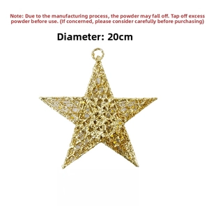 Detail of 20cm gold hanging star decoration with shimmering hollow glitter finish
