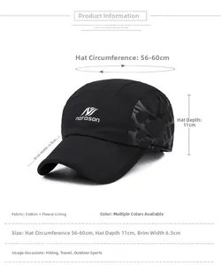Detailed size guide for men's winter cotton baseball cap with fleece lining specifications