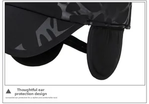 Detail of the winter baseball cap featuring concealable earflaps for ear protection