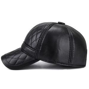 Casquette de baseball noire en similicuir pour homme avec couture en losange chic